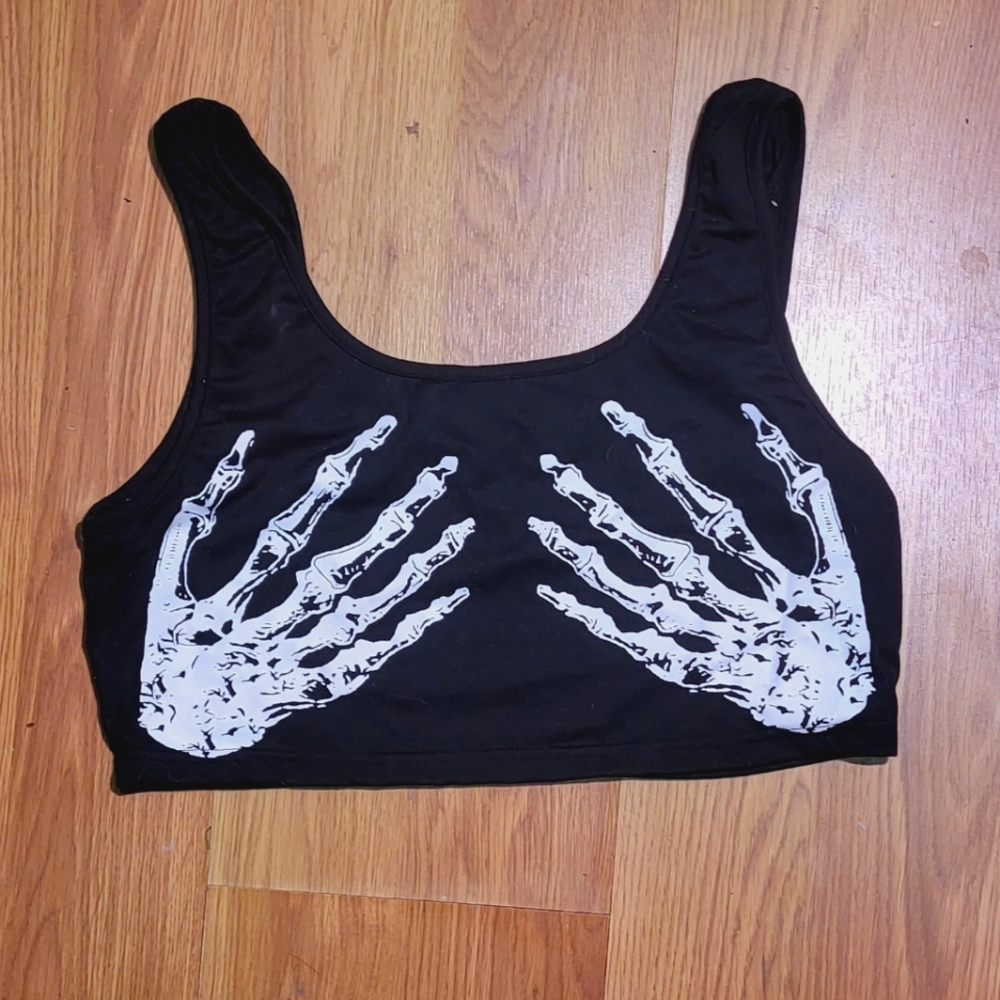 Funny Skeleton Hands Crop-Top Tank M
